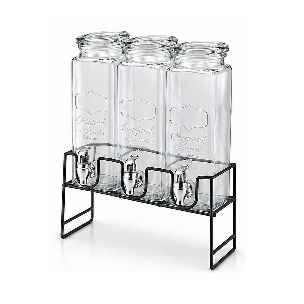Danny Home Triple 2.3-Litre Glass Beverage Dispenser Set with Stand