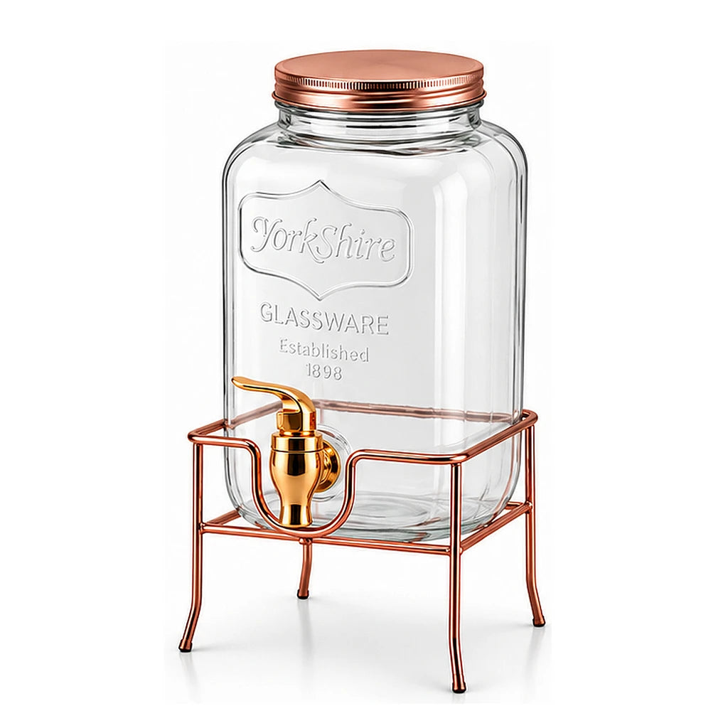 Danny Home 4-Litre Glass Beverage Dispenser with Copper-Coloured Stand