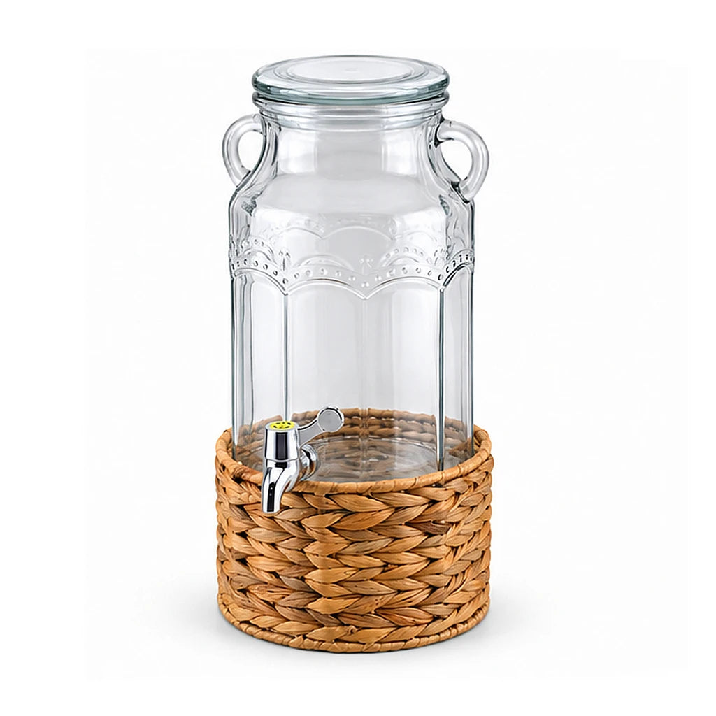 Danny Home 3.1-Litre Glass Beverage Dispenser with Woven Stand