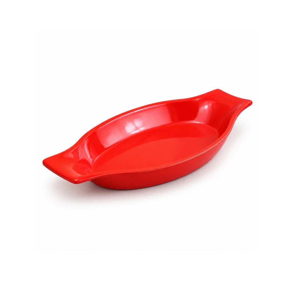 Blaze Casa 10-Inch Melamine Boat-Shaped Serving Dish - Red, Yellow & Black