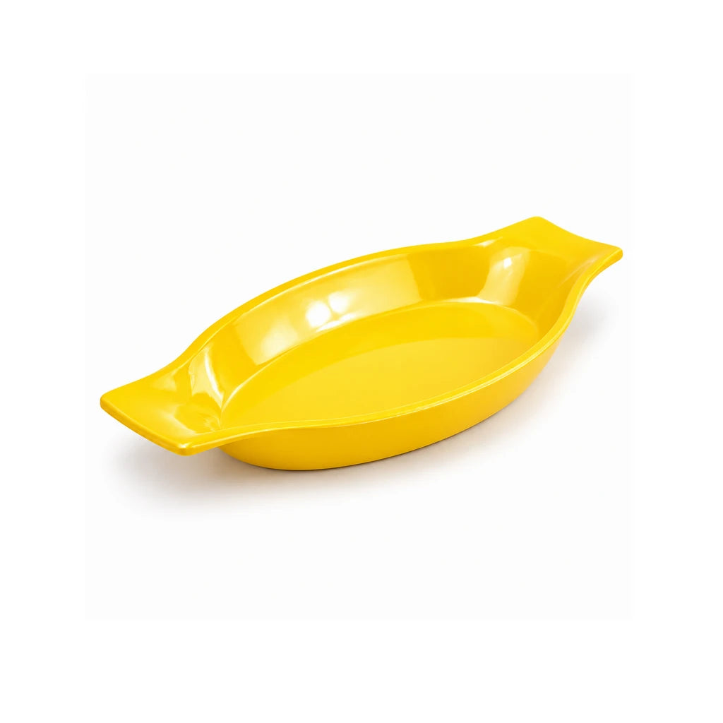 Blaze Casa 10-Inch Melamine Boat-Shaped Serving Dish - Red, Yellow & Black