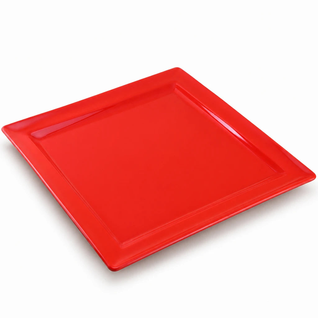Blaze Rio 10-Inch Melamine Square Flat Plate - Red, Yellow & Black