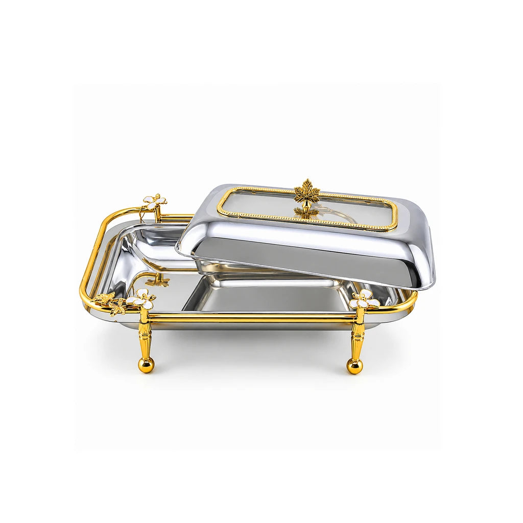 Fancy Stainless Steel Rectangular Serving Dish With Stand - 40, 41 & 47 cm