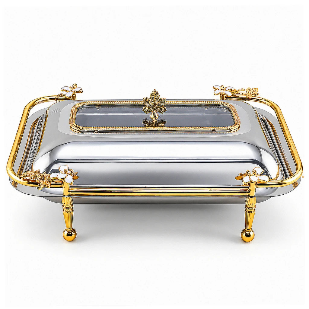 Fancy Stainless Steel Rectangular Serving Dish With Stand - 40, 41 & 47 cm