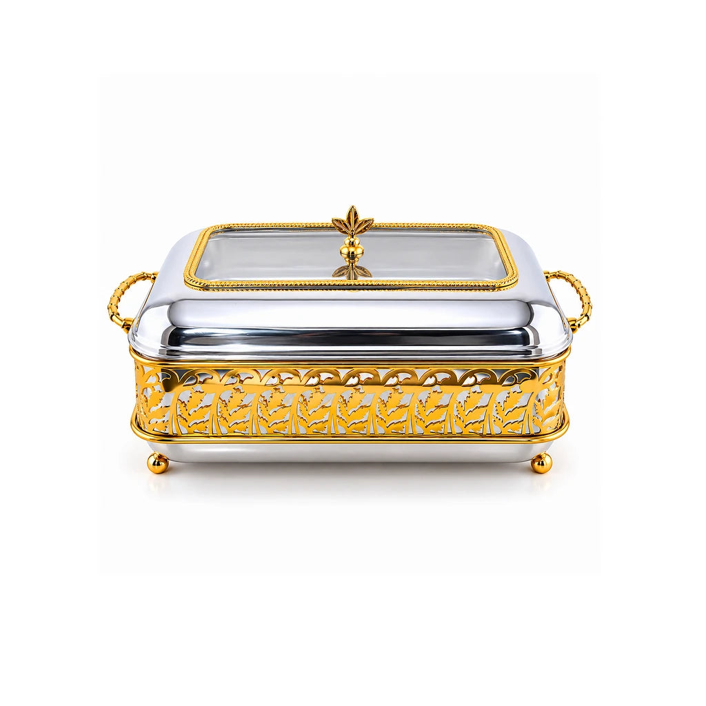 Fancy Stainless Steel Food Warmer With Glass Dish, Lid & Stand - 40 & 45 cm