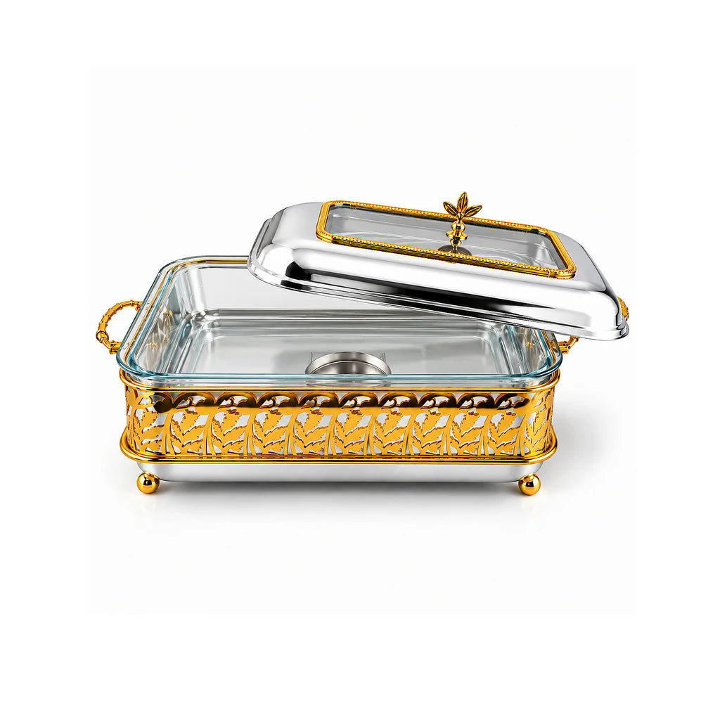 Fancy Stainless Steel Food Warmer With Glass Dish, Lid & Stand - 40 & 45 cm
