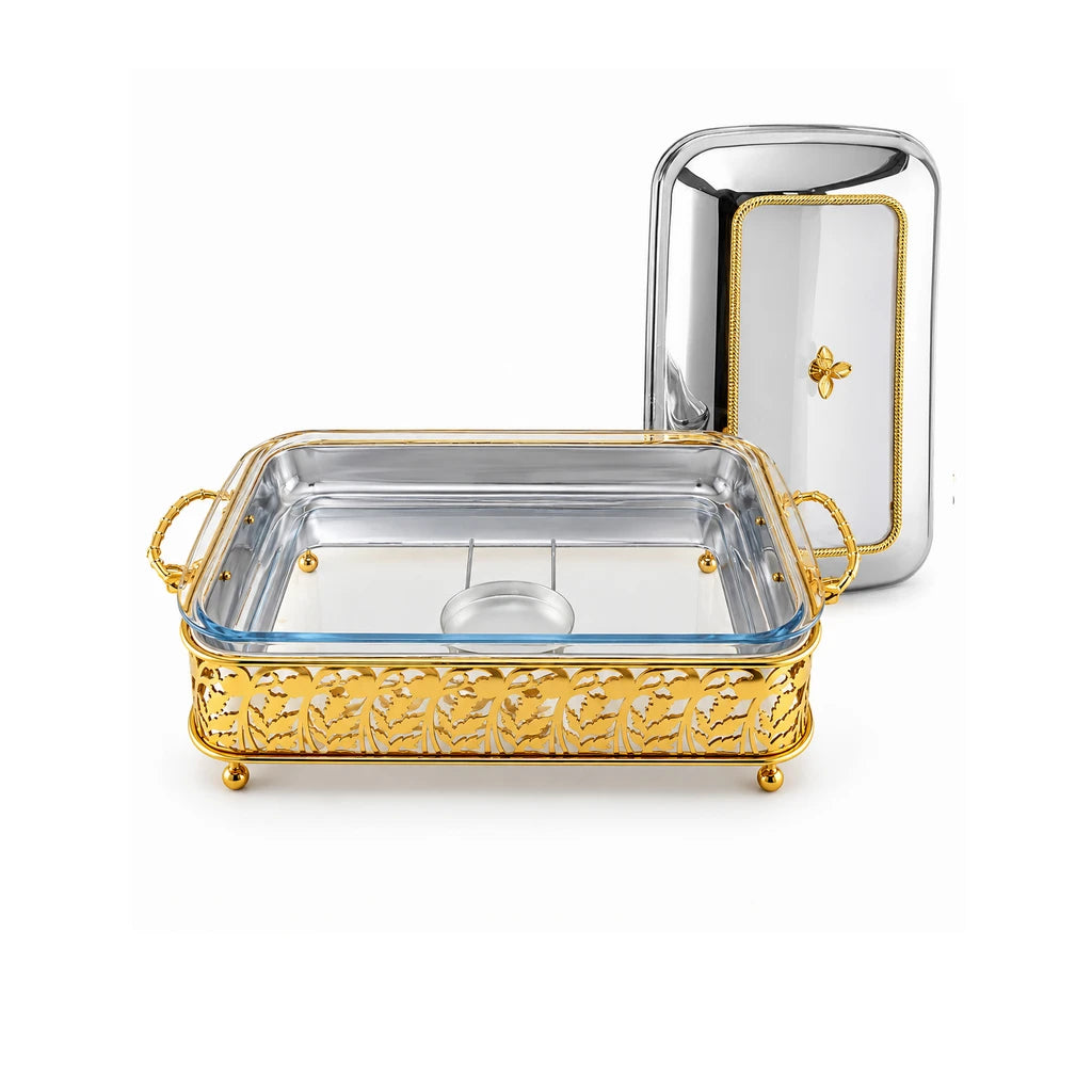 Fancy Stainless Steel Food Warmer With Glass Dish, Lid & Stand - 40 & 45 cm