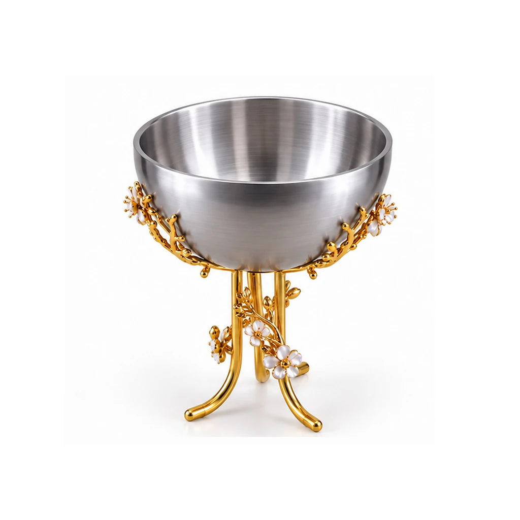 Fancy Stainless Steel Fruit Bowl With Floral Pedestal Stand