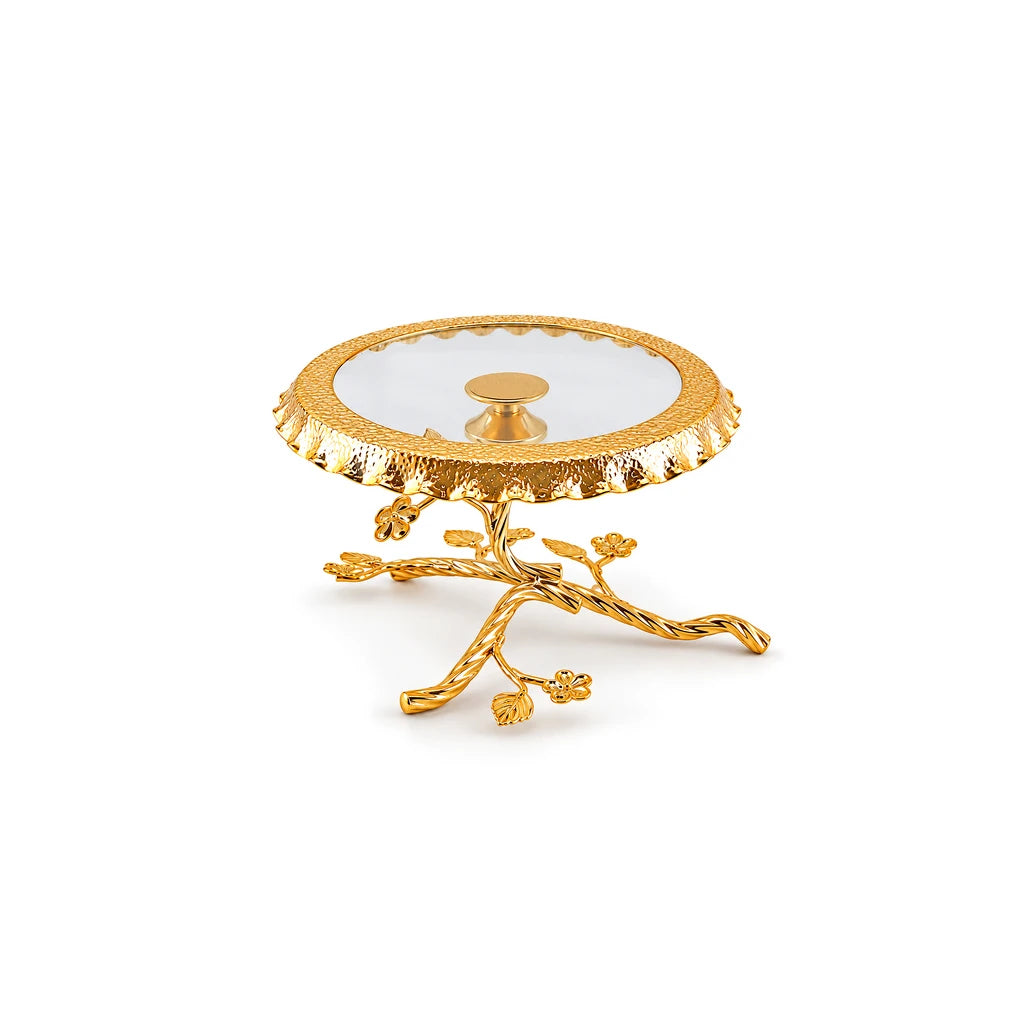 Fancy Round Ceramic Cake Dish With Floral Branch Stand - 22, 27 & 32 cm