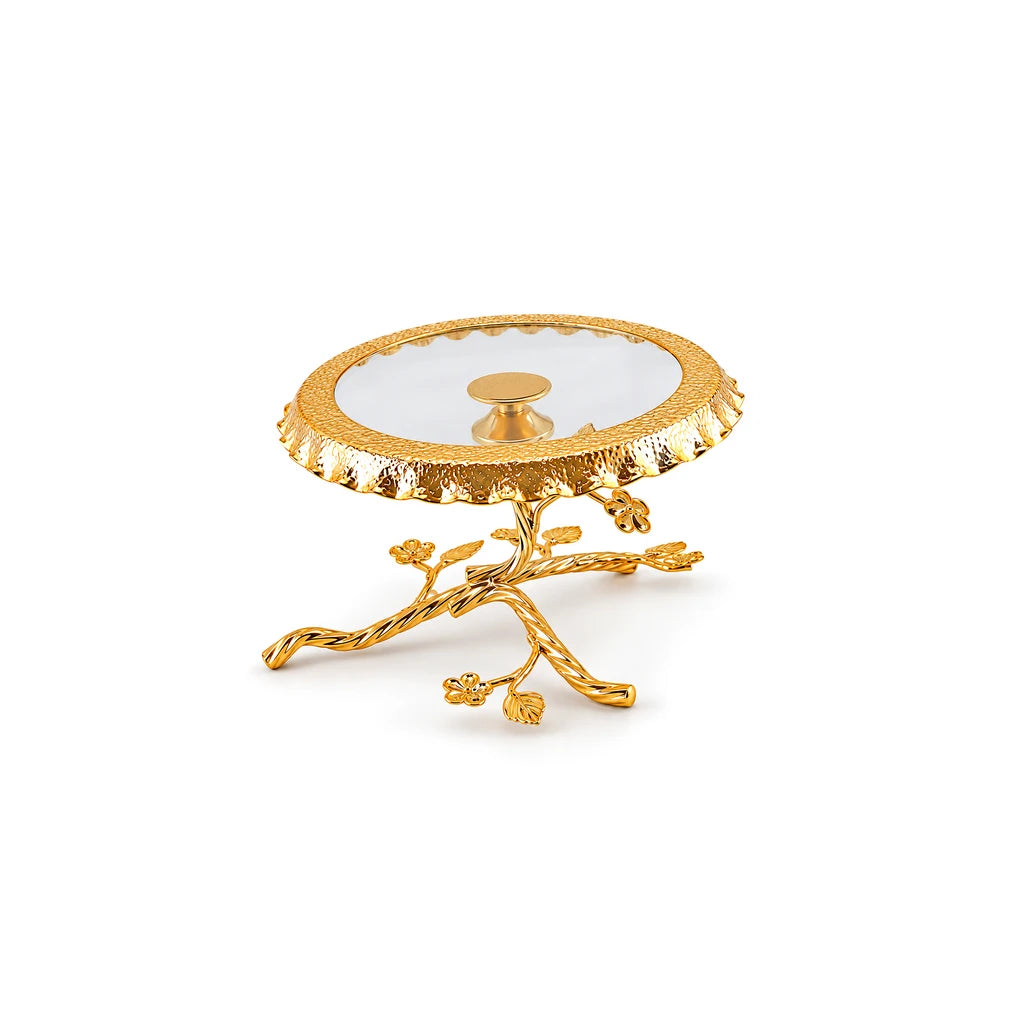 Fancy Round Ceramic Cake Dish With Floral Branch Stand - 22, 27 & 32 cm