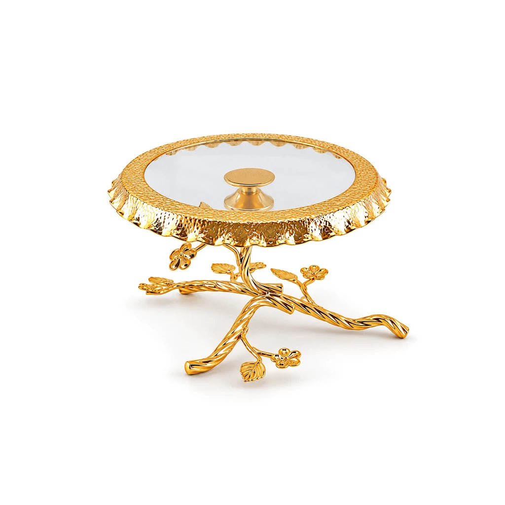 Fancy Round Ceramic Cake Dish With Floral Branch Stand - 22, 27 & 32 cm