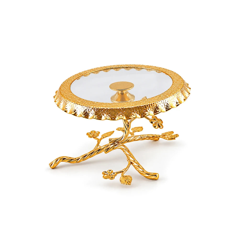Fancy Round Ceramic Cake Dish With Floral Branch Stand - 22, 27 & 32 cm