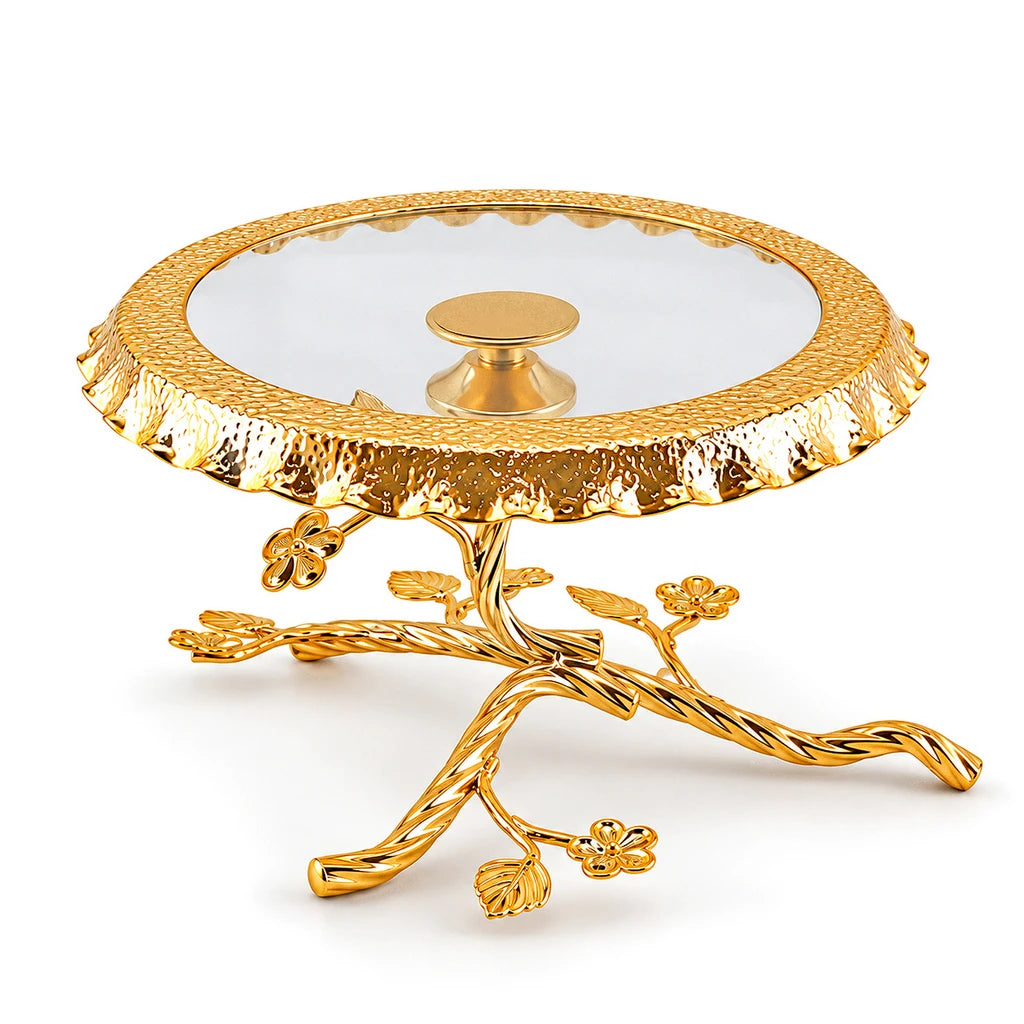 Fancy Round Ceramic Cake Dish With Floral Branch Stand - 22, 27 & 32 cm