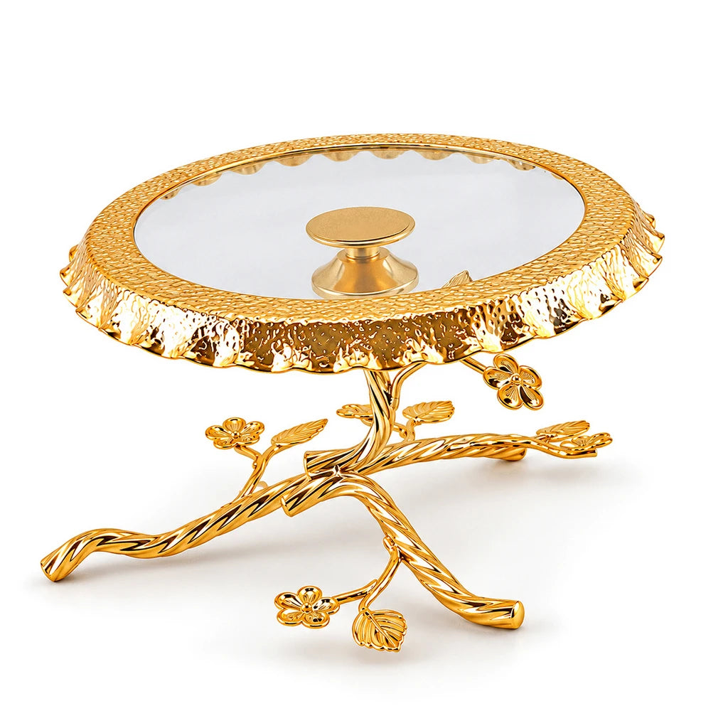 Fancy Round Ceramic Cake Dish With Floral Branch Stand - 22, 27 & 32 cm