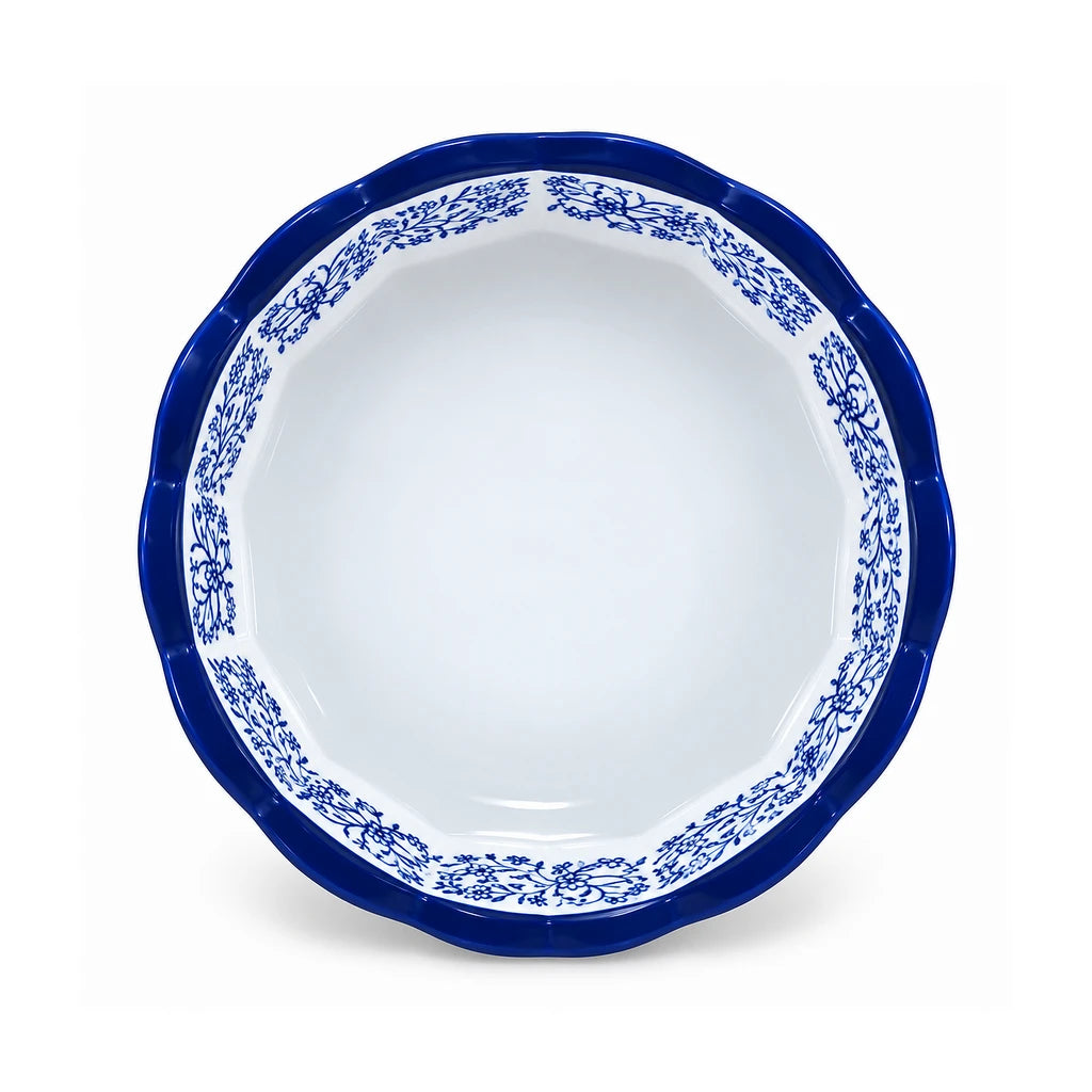 Danny Home Blue & White Floral Round Porcelain Baking Roaster - 25.4 cm