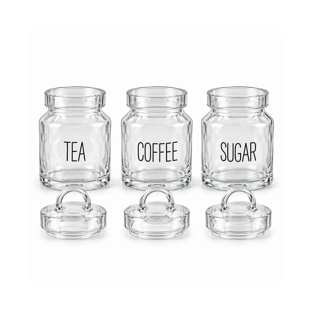 Danny Home 350 ml 3-Piece Glass Tea, Coffee & Sugar Jar Set
