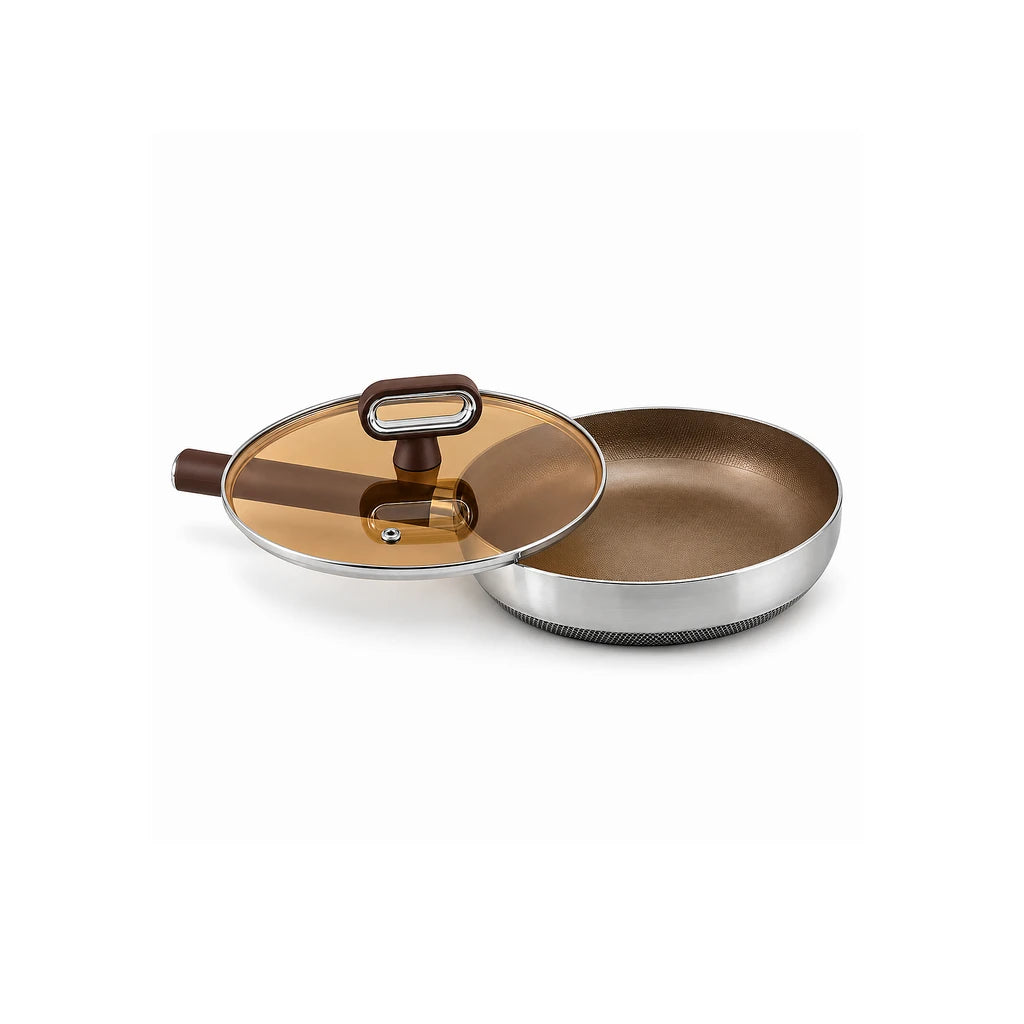 Titanium-Coated Non-Stick Frying Pan With Glass Lid - 24 & 28 cm
