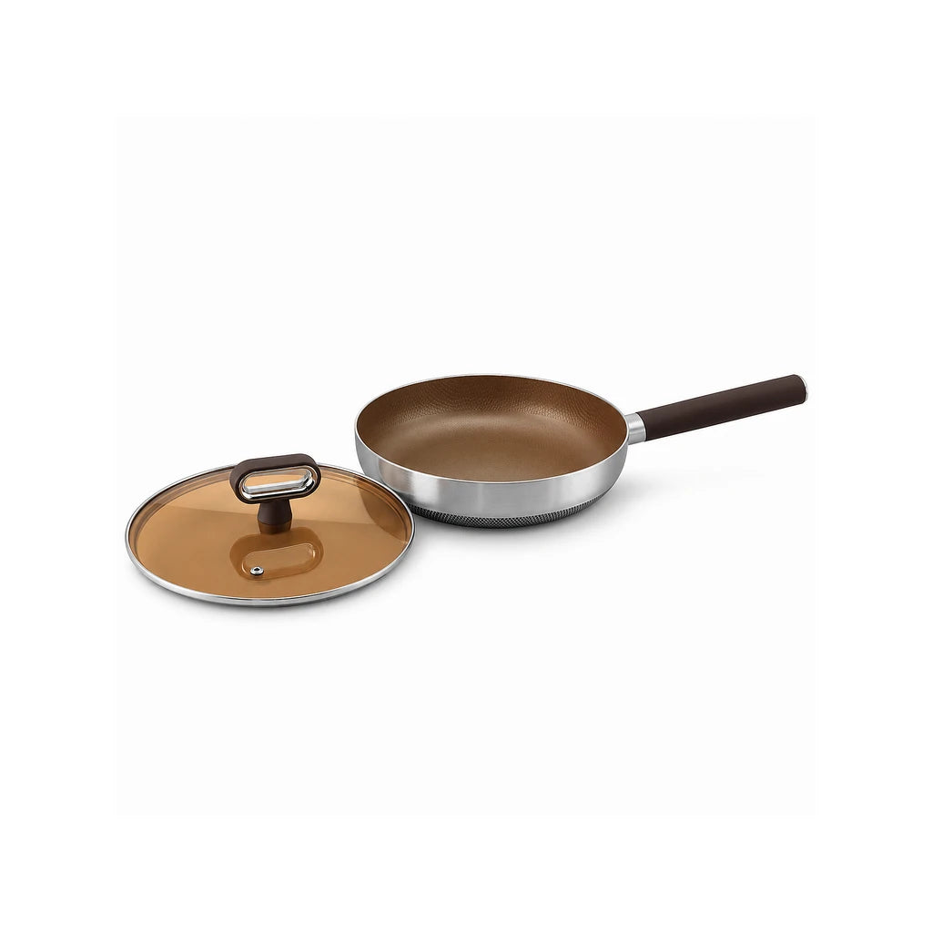Titanium-Coated Non-Stick Frying Pan With Glass Lid - 24 & 28 cm