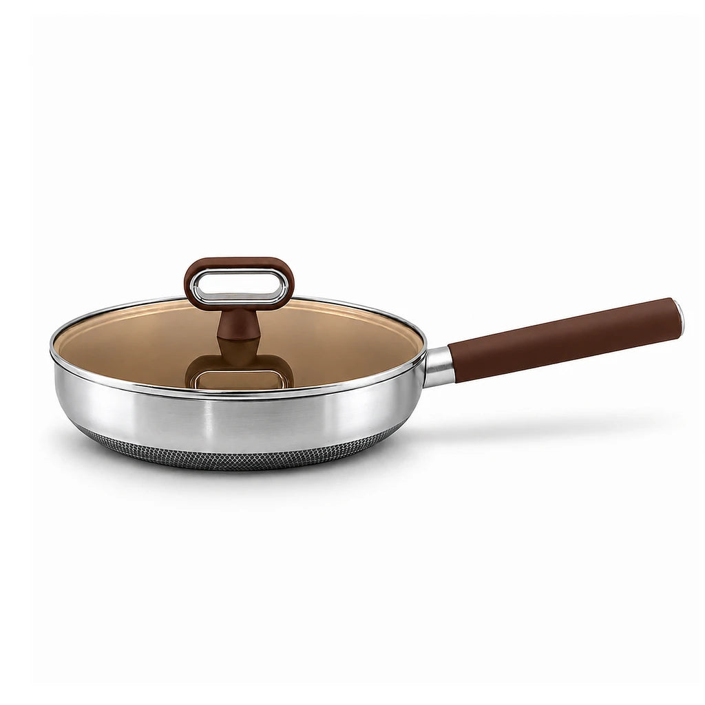 Titanium-Coated Non-Stick Frying Pan With Glass Lid - 24 & 28 cm