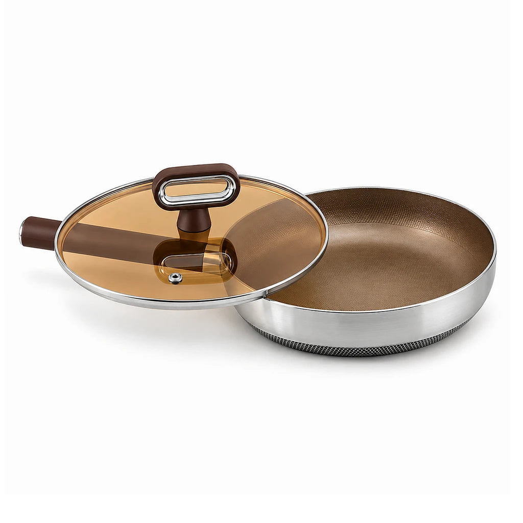 Titanium-Coated Non-Stick Frying Pan With Glass Lid - 24 & 28 cm