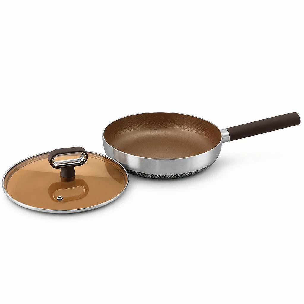 Titanium-Coated Non-Stick Frying Pan With Glass Lid - 24 & 28 cm