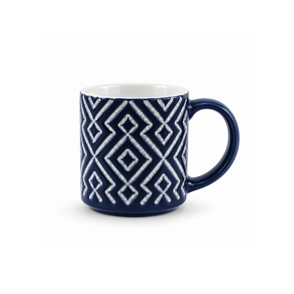 Danny Home 500 ml Navy Blue & White Geometric Porcelain Mug