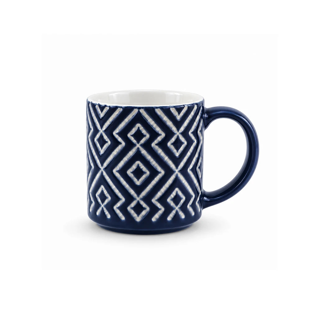 Danny Home 500 ml Navy Blue & White Geometric Porcelain Mug