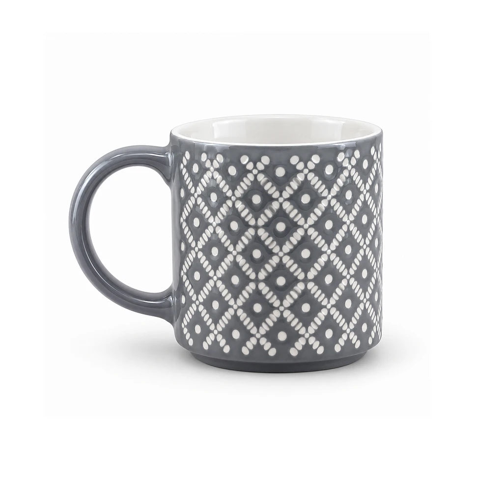 Danny Home 500 ml Charcoal & White Dotted Diamond Porcelain Mug