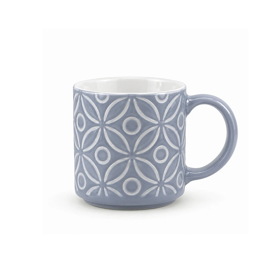 Danny Home 500 ml Blue-Grey & White Petal Pattern Porcelain Mug