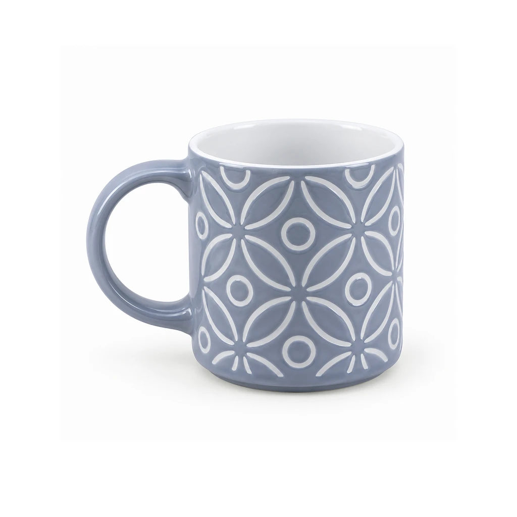 Danny Home 500 ml Blue-Grey & White Petal Pattern Porcelain Mug