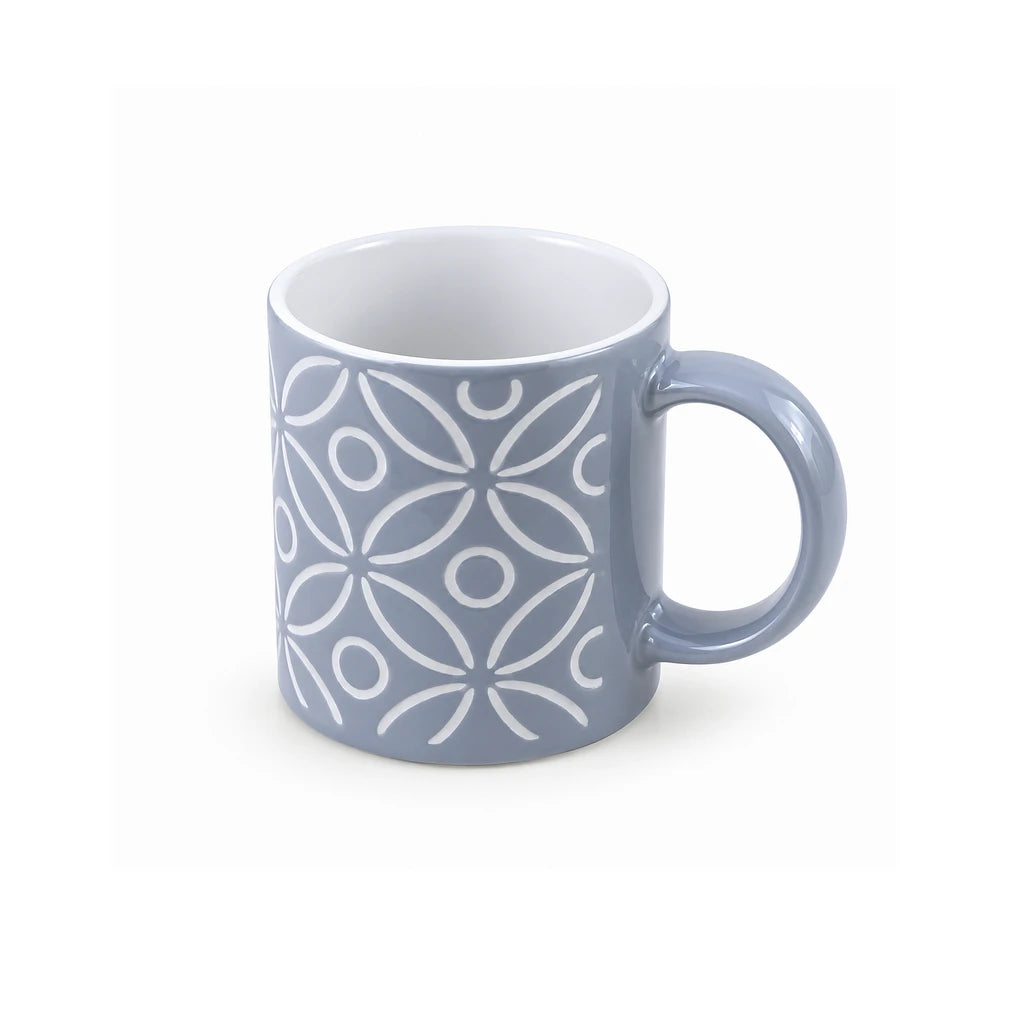 Danny Home 500 ml Blue-Grey & White Petal Pattern Porcelain Mug