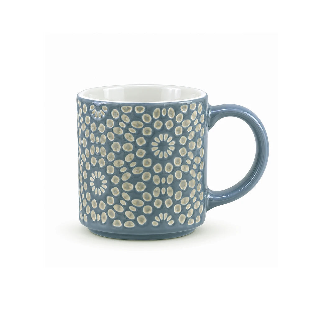 Danny Home 500 ml Blue-Grey Floral & Dot Porcelain Mug