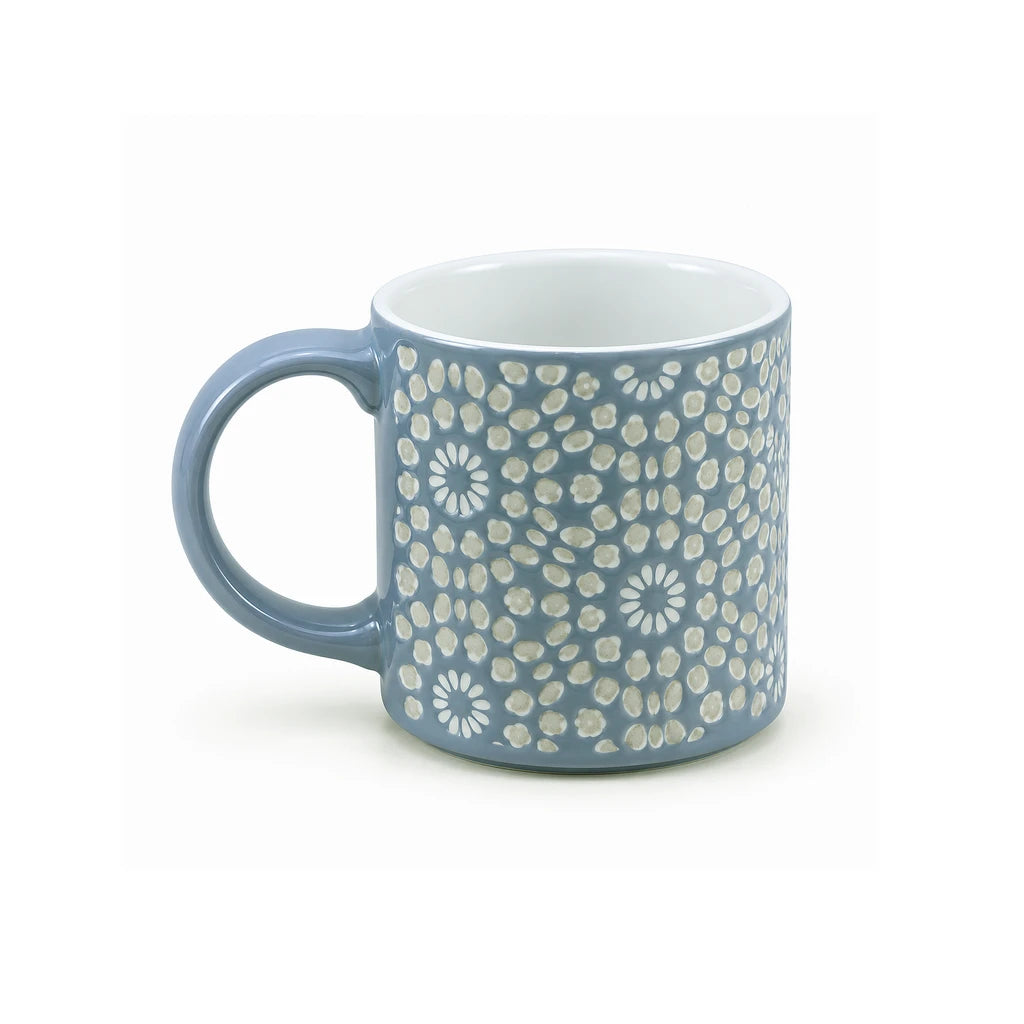 Danny Home 500 ml Blue-Grey Floral & Dot Porcelain Mug