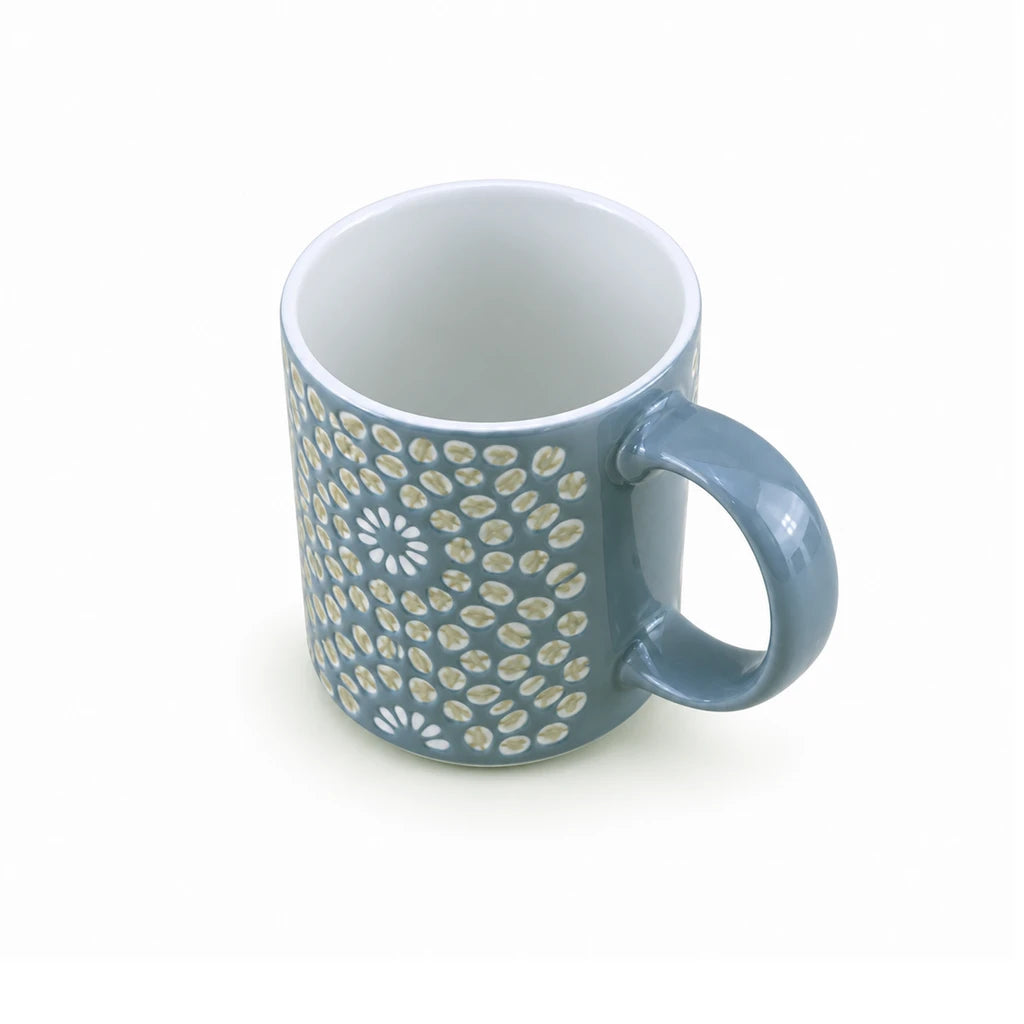 Danny Home 500 ml Blue-Grey Floral & Dot Porcelain Mug