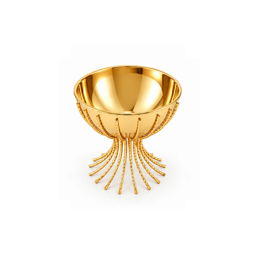 Fancy Gold-Toned Stainless Steel Fruit Bowl With Curved Rod Pedestal - 20 & 25 cm