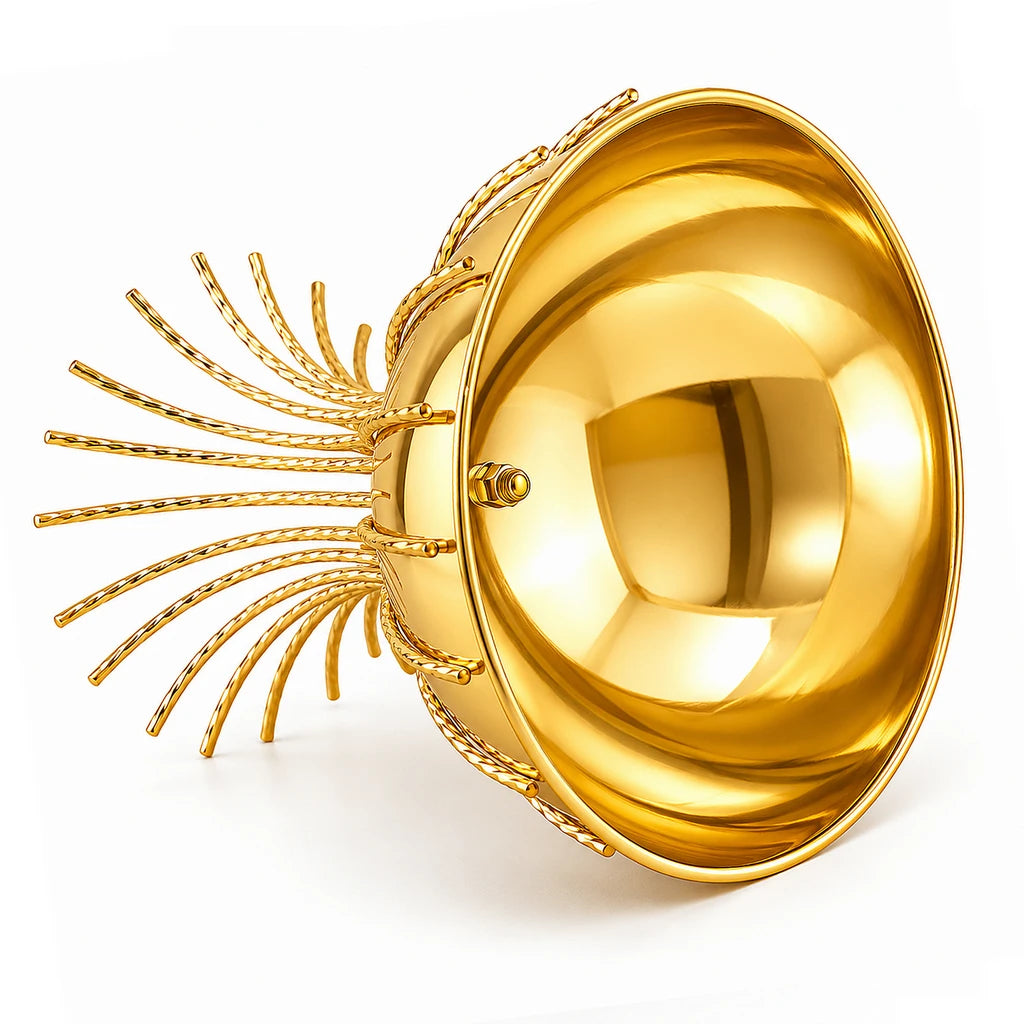 Fancy Gold-Toned Stainless Steel Fruit Bowl With Curved Rod Pedestal - 20 & 25 cm