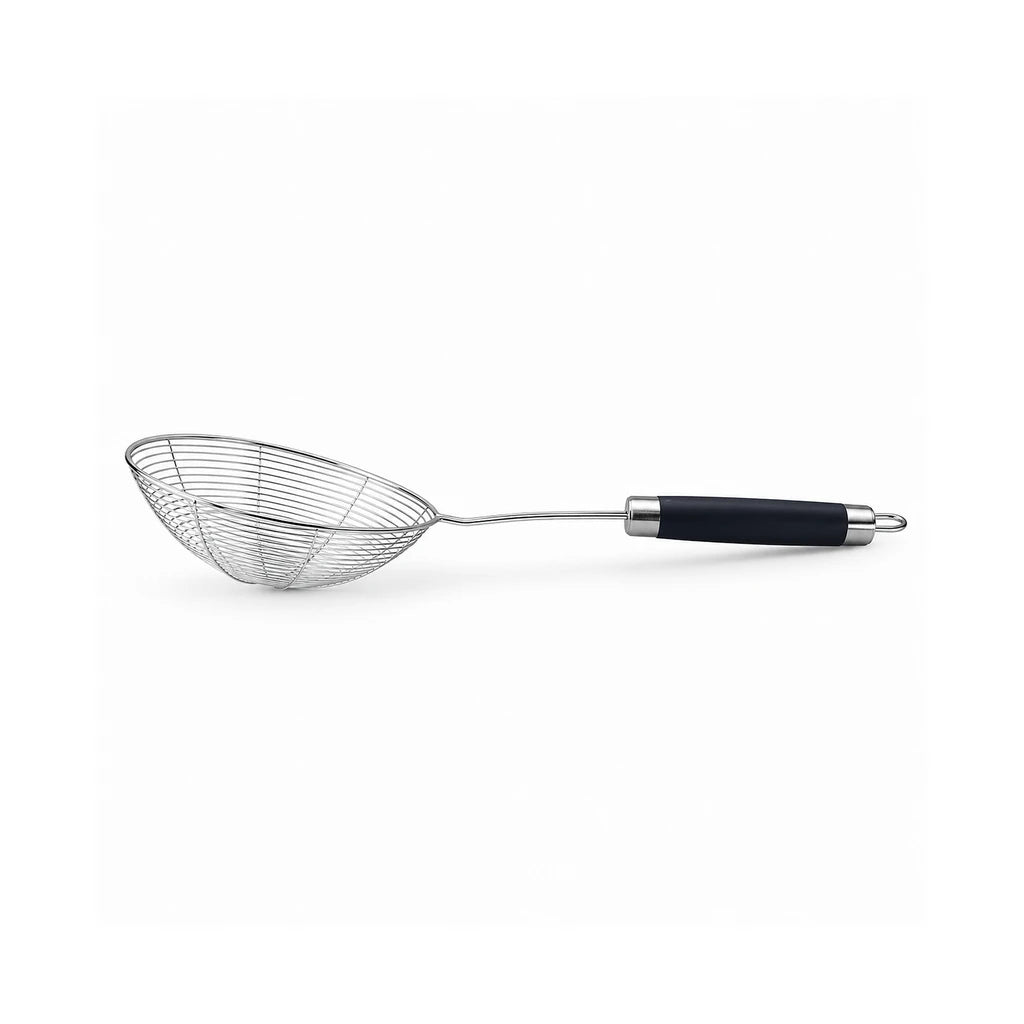 Shengya Stainless Steel Wire Fry Skimmer With Black Silicone Handle - 15, 17 & 19 cm