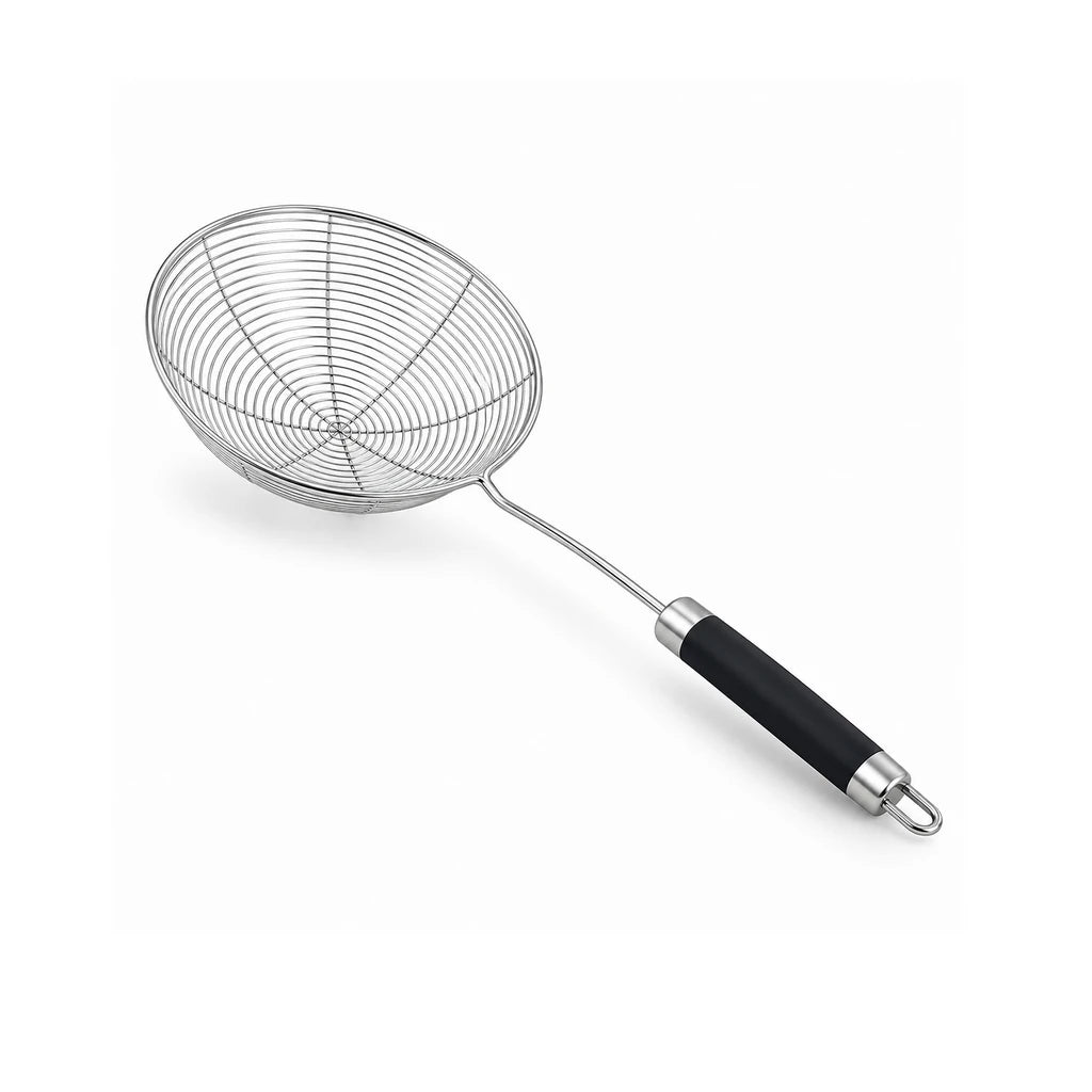 Shengya Stainless Steel Wire Fry Skimmer With Black Silicone Handle - 15, 17 & 19 cm