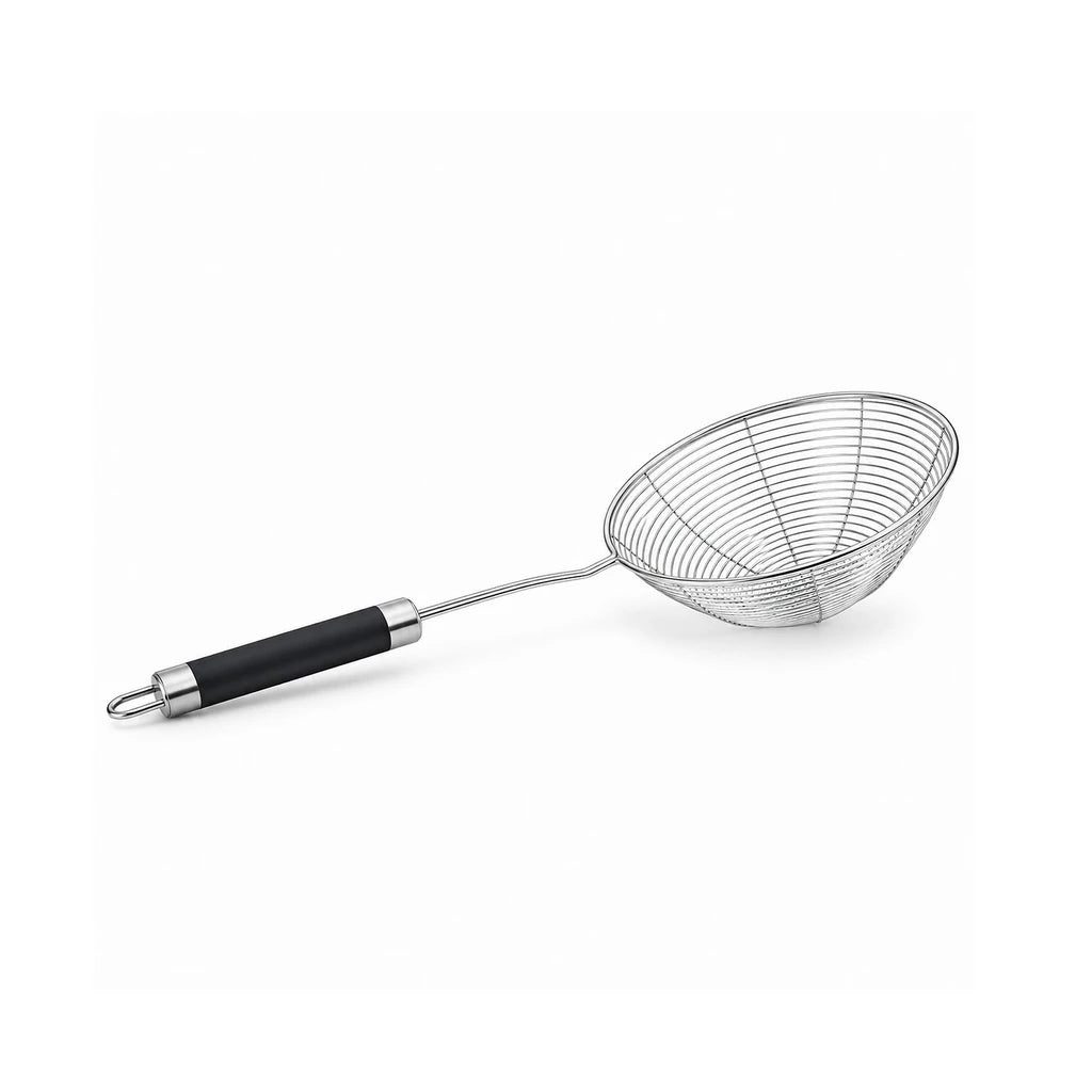Shengya Stainless Steel Wire Fry Skimmer With Black Silicone Handle - 15, 17 & 19 cm