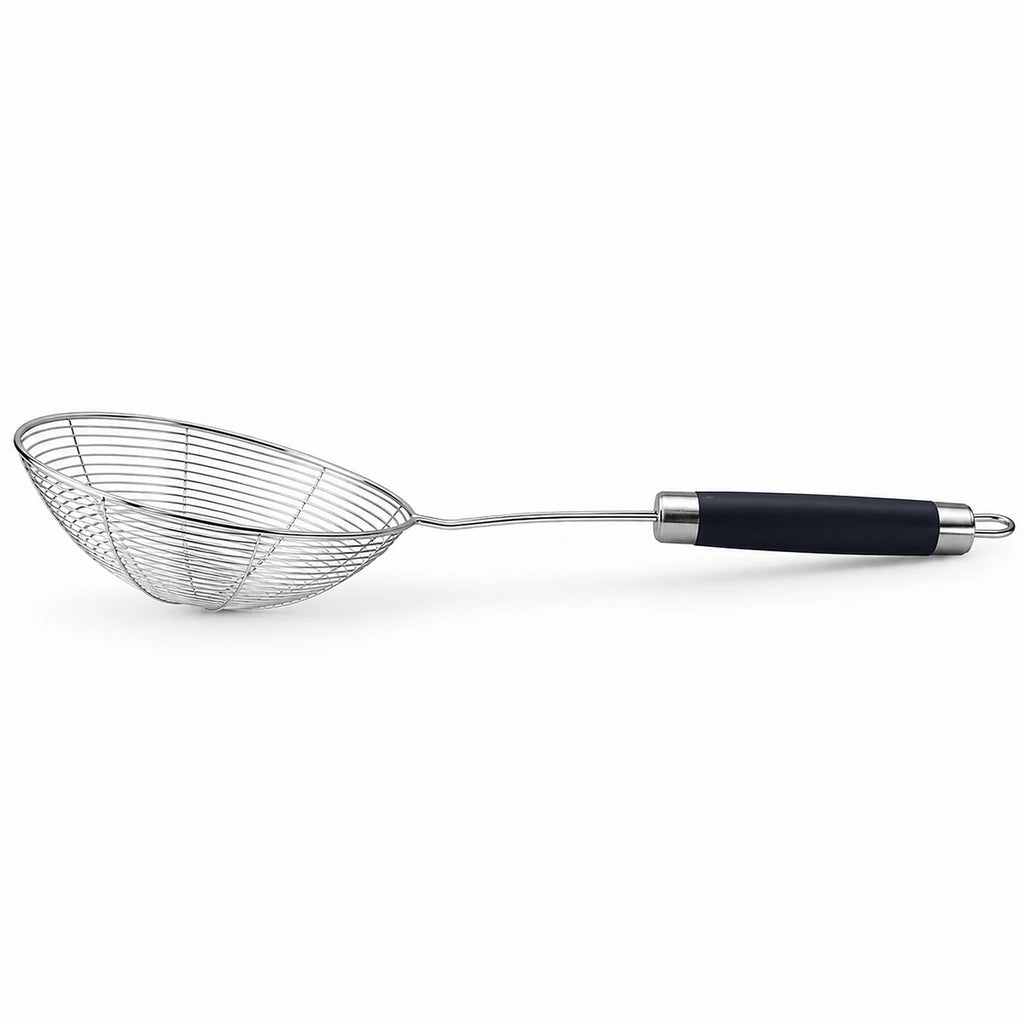 Shengya Stainless Steel Wire Fry Skimmer With Black Silicone Handle - 15, 17 & 19 cm