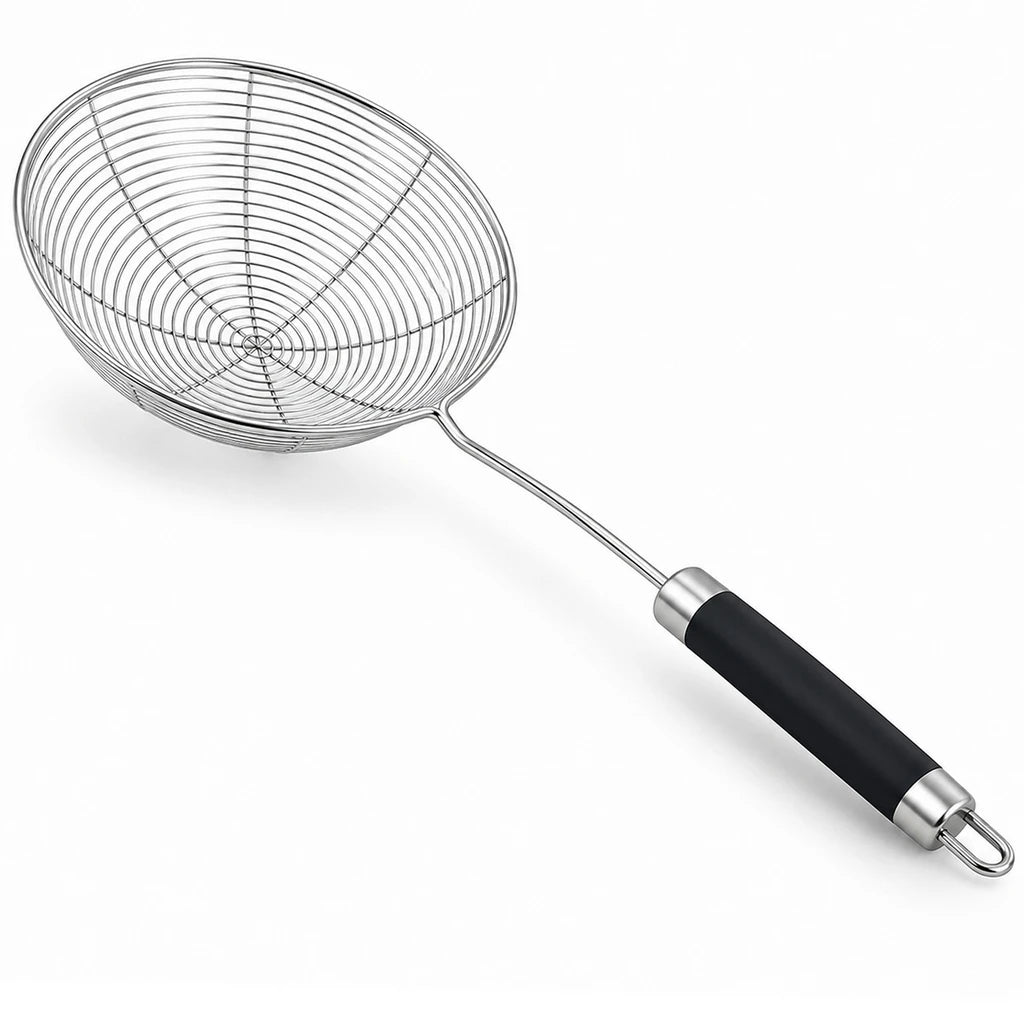 Shengya Stainless Steel Wire Fry Skimmer With Black Silicone Handle - 15, 17 & 19 cm