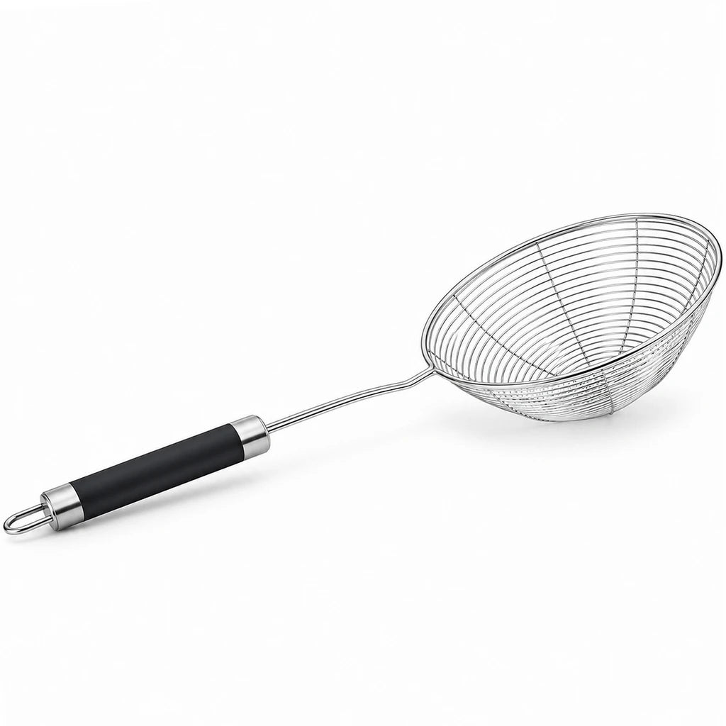 Shengya Stainless Steel Wire Fry Skimmer With Black Silicone Handle - 15, 17 & 19 cm