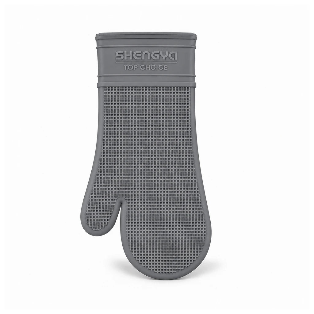 Shengya Silicone Baking Gloves With Textured Grip - Red, Grey & Black
