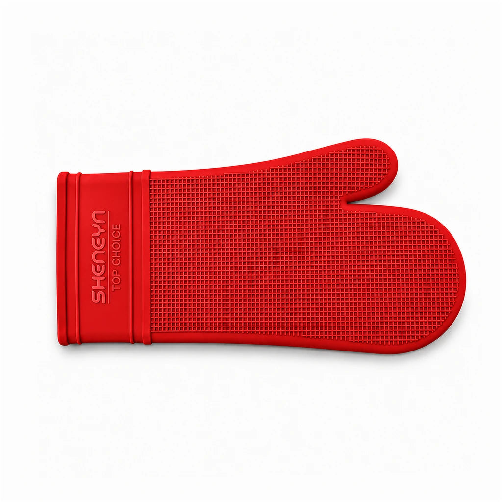 Shengya Silicone Baking Gloves With Textured Grip - Red, Grey & Black