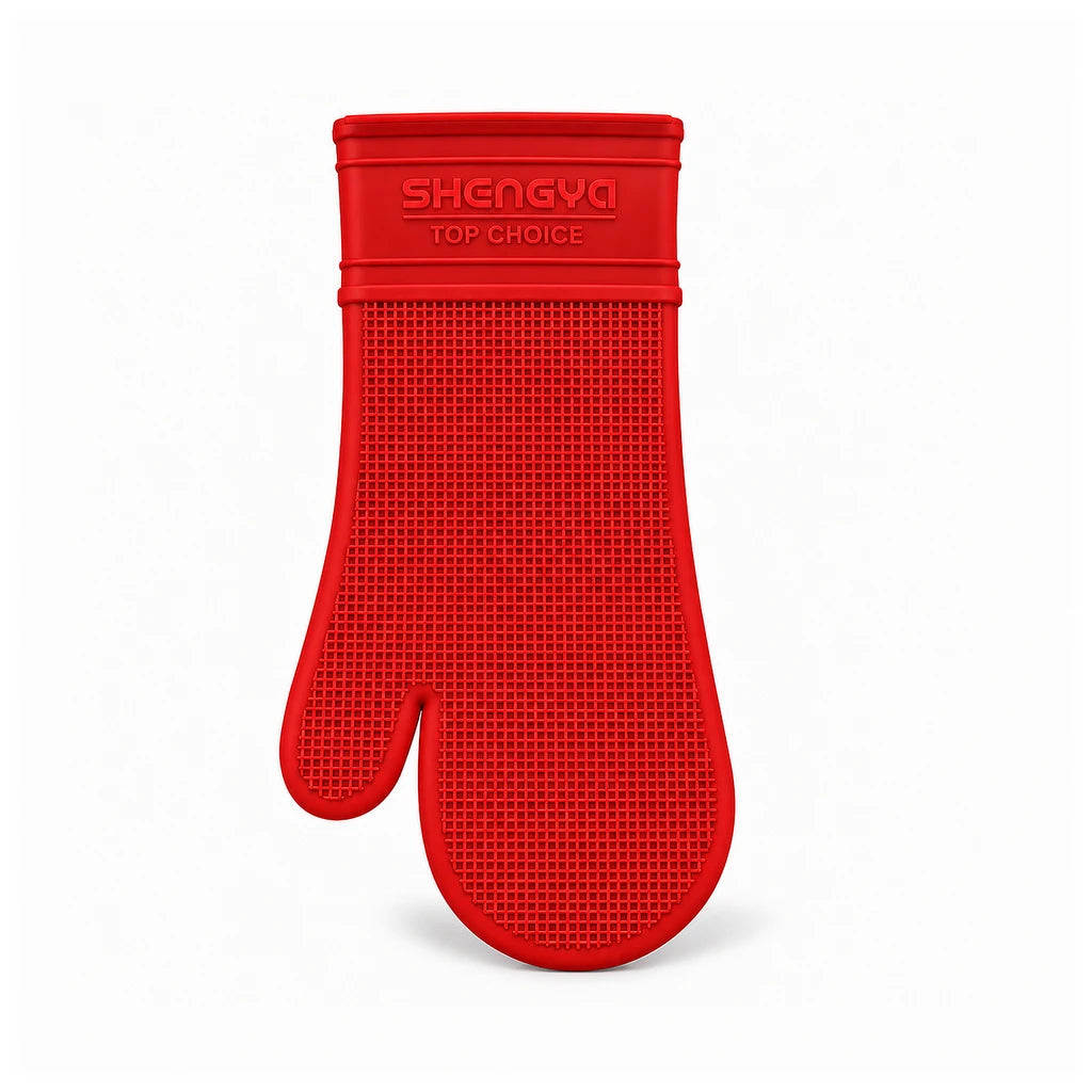 Shengya Silicone Baking Gloves With Textured Grip - Red, Grey & Black