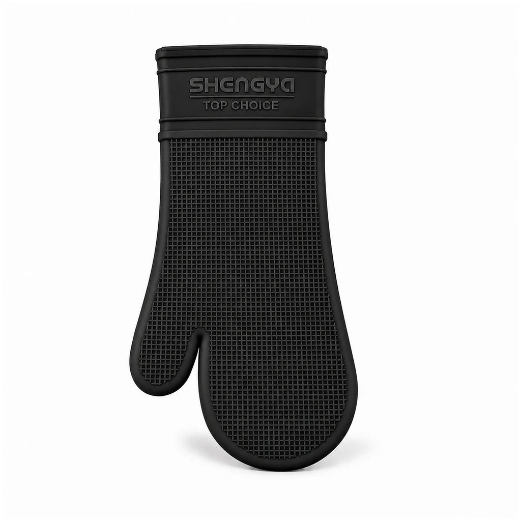 Shengya Silicone Baking Gloves With Textured Grip - Red, Grey & Black