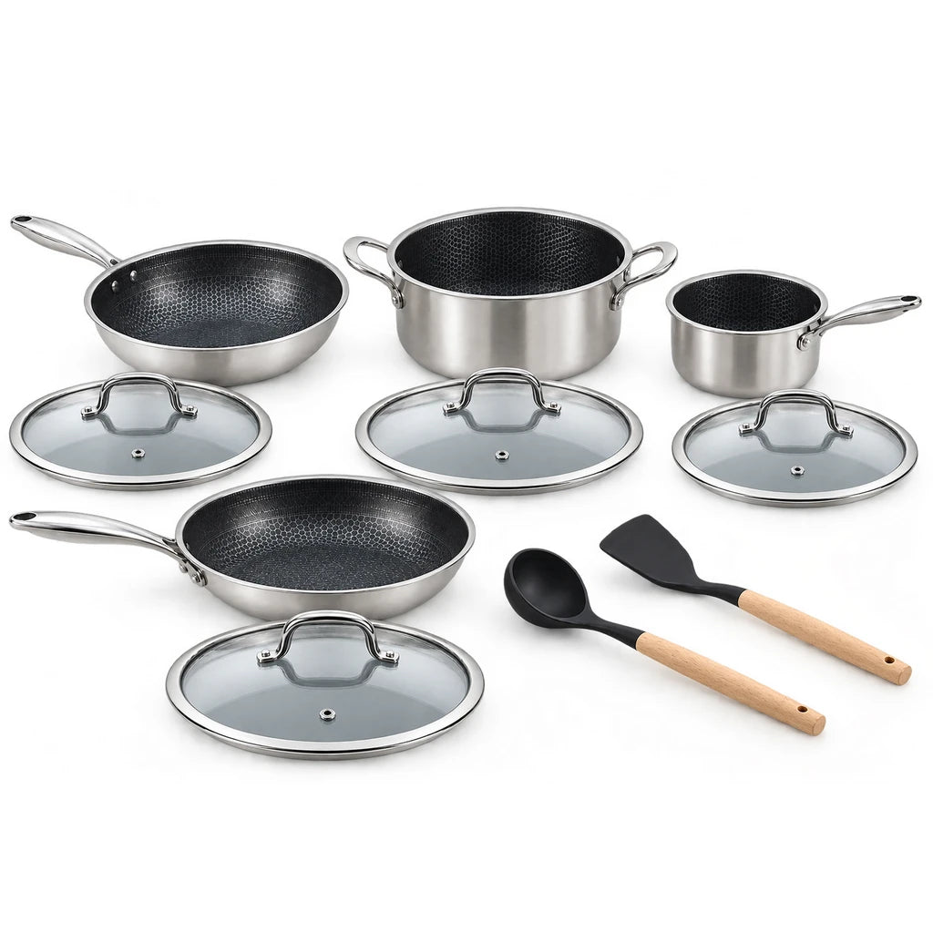 UCC Life 9-Piece Honeycomb Non-Stick Stainless Steel Cookware Set