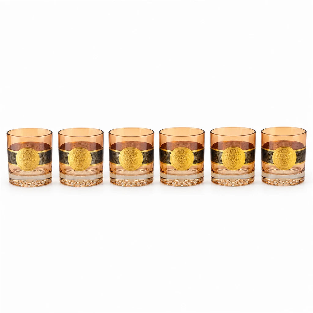 Shine Max 6-Piece Golden Lion DOF Glass Set With Geometric Bands