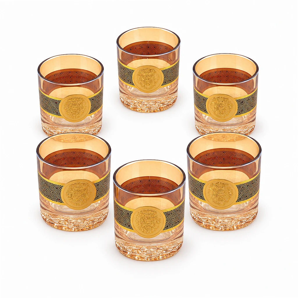 Shine Max 6-Piece Golden Lion DOF Glass Set With Geometric Bands
