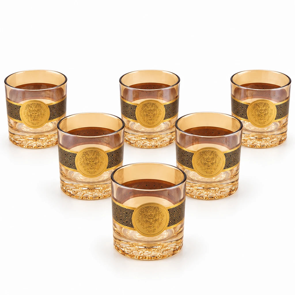 Shine Max 6-Piece Golden Lion DOF Glass Set With Geometric Bands